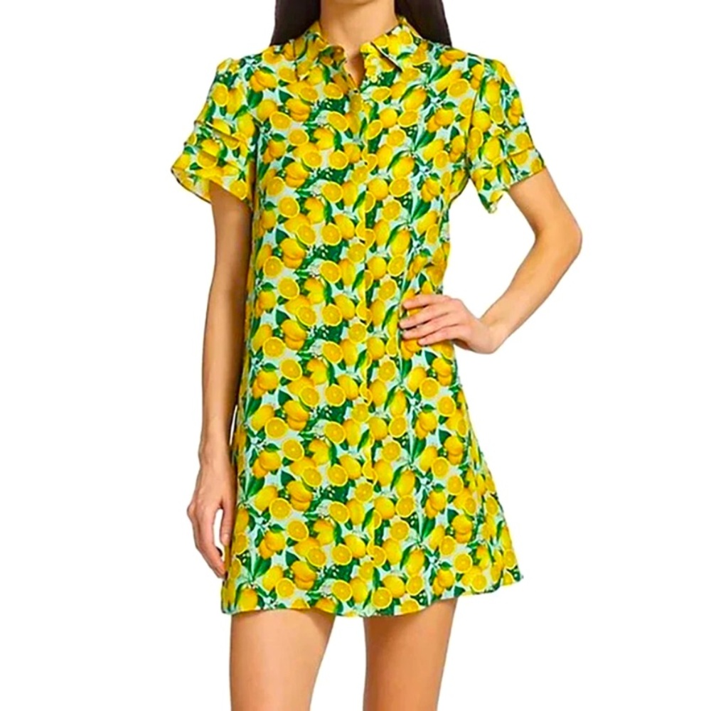 Alice + Olivia Jem Lemon Squeeze Print Short Sleeve Dress